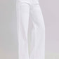 White high-rise tummy control wide leg jeans with double button closure, showcasing a chic and relaxed fit.