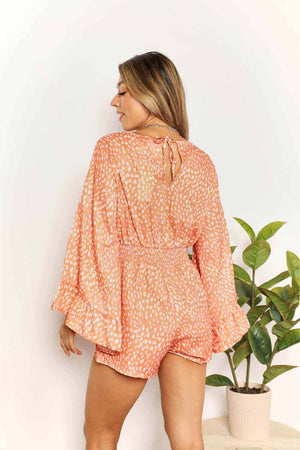 DOUBLE TAKE Printed Flare Sleeve Surplice Romper at Bella Road