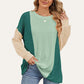 Trendy round neck long sleeve t-shirt with texture contrast in green and beige, perfect for stylish layering.