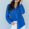 Blue Jean Baby Denim Button Down Shirt Top in Dark Blue - Dark Blue