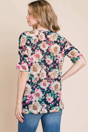 BOMBOM Floral Round Neck T-Shirt at Bella Road