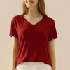 V-Neck Short Sleeve T-Shirt  | Full Size - BURGUNDY