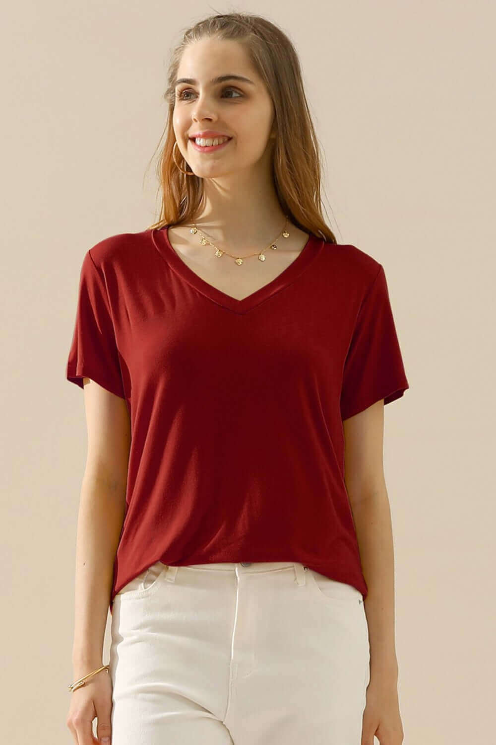 NINEXIS Full Size V-Neck Short Sleeve T-Shirt at Bella Road