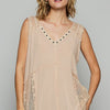 POL Lace Detail Studded Crisscross Back V-Neck Sleeveless Top - Pale Blush