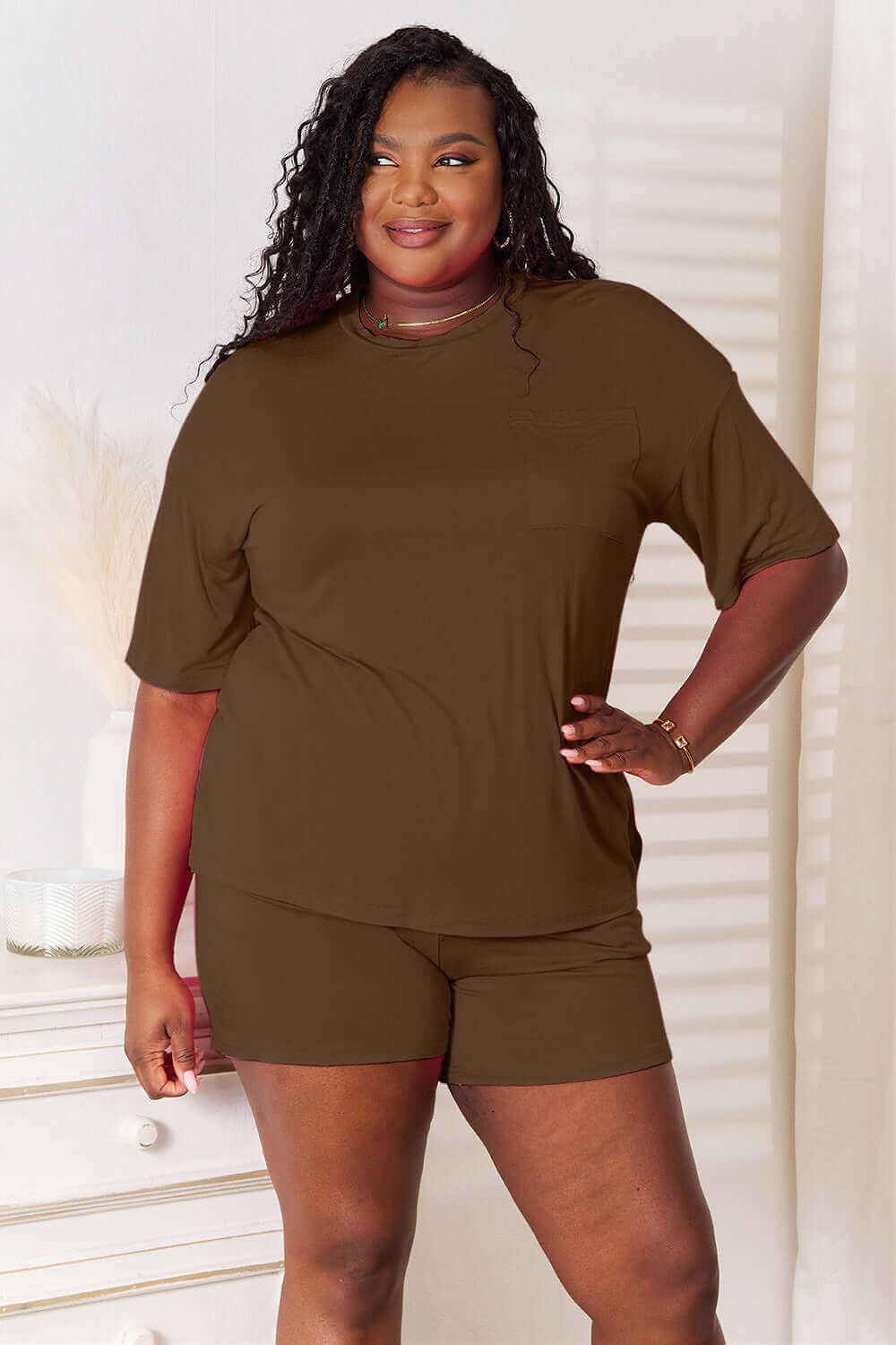 BASIC BAE Full Size Soft Rayon Half Sleeve Top and Shorts Set at Bella Road