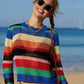 BELLA ROAD Rainbow Stripe Openwork Long Sleeve Cover-Up at Bella Road