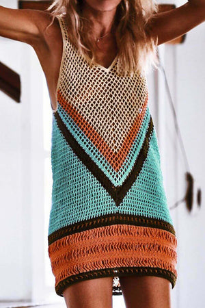 DOUBLE TAKE Openwork V-Neck Tank Knit Cover Up at Bella Road