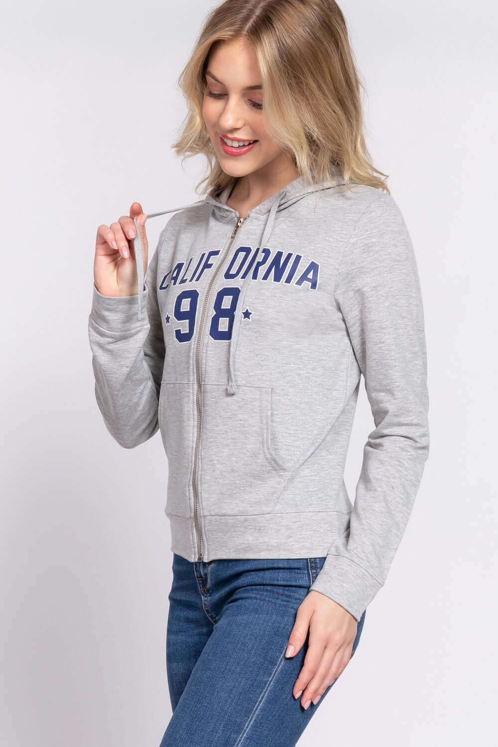 ACTIVE BASIC California Zip Up Drawstring Long Sleeve Hoodie at Bella Road