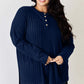 Ribbed Half Button Long Sleeve High-Low T-Shirt