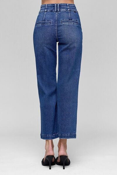 Back view of RISEN Tummy Control High Rise Crop Jeans showcasing a flattering fit and stylish crop length.