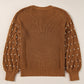 Bella Road sweater with pearl detail, round neck, long sleeves, made of acrylic and cotton, in a warm brown color.