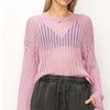 Openwork Ribbed Long Sleeve Knit Top - PINK