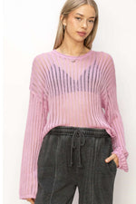 HYFVE Openwork Ribbed Long Sleeve Knit Top at Bella Road