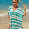 Tassel Openwork Striped V-Neck Cover Up - Teal