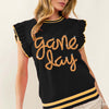 Game Day Letter Contrast Trim Ruffled Sleeveless Sweater - Black/Gold