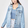 RISEN Distressed Long Sleeve Denim Jacket | Full Size - Light