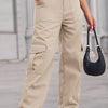 Baeful Long Straight Leg Jeans with Pockets - Sand