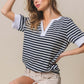 Contrast Striped Notched Knit Top