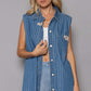 Button Down Sleeveless Striped Denim Shirt