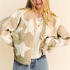 Davi & Dani Fuzzy Star Button Down Cardigan - Oatmeal