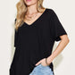 Bamboo Slit V-Neck Short Sleeve T-Shirt