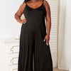 Soft Rayon Spaghetti Strap Tied Wide Leg Jumpsuit | Full Size - Black