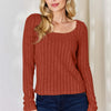 Ribbed Long Sleeve T-Shirt - Rust