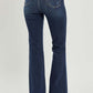 High Waist Raw Hem Flare Risen Jeans showcasing a flattering back view, with edgy raw hem detailing for a unique, retro-inspired look.