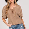 SAGE+FIG Lace-Up Waffle Knit Crop Top - Camel