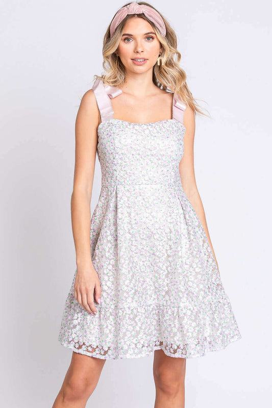 GEEGEE Mesh Floral Embroidered Sleeveless Dress at Bella Road