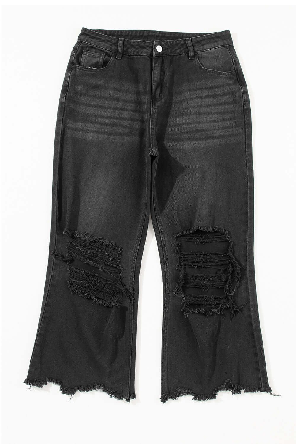 Distressed Raw Hem Jeans with Pockets, black jeans with a trendy distressed design and handy pockets, perfect for casual occasions