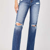 RISEN Raw Hem Distressed Straight Jeans - Deep Blue