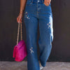 Bella Road Embroidered Straight Jeans with Pockets - Navy