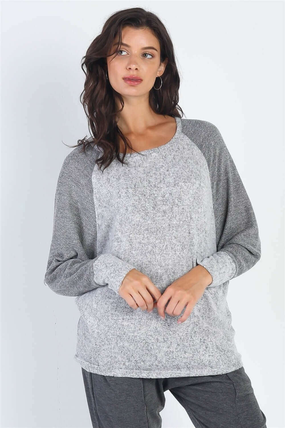 TASHA APPAREL Round Neck Long Sleeve Contrast Top at Bella Road