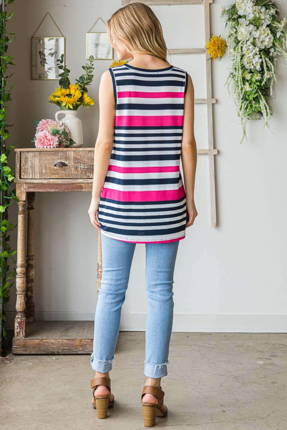 HEIMISH Full Size Striped Twist Knot Round Neck Tank at Bella Road