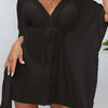 Tied Surplice Half Sleeve Cover Up - Black