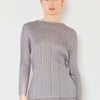 Pleated Long Sleeve Boatneck Top - Gray