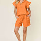 DOUBLE TAKE Full Size Texture Flounce Sleeve Top and Drawstring Shorts Set at Bella Road