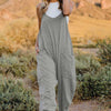 V-Neck Sleeveless Jumpsuit with Pockets | Full Size - Light Gray