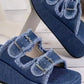 Bella Road denim raw hem wedge buckle sandals for stylish comfort, perfect for elevating any look!