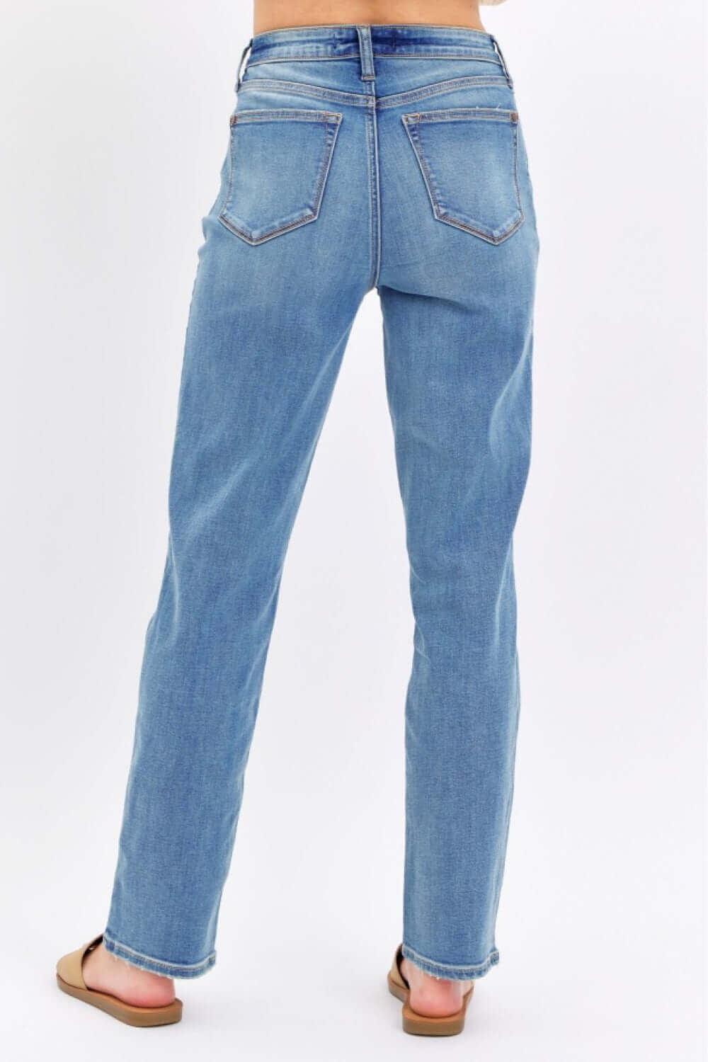 Back view of High Waist Straight Judy Blue Jeans for a classic and flattering look