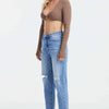 High Waist Distressed Cat's Whiskers Washed Straight Jeans - BRILLIANCY