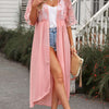 Floral Mesh Lace Crochet Open Front Kimono - Pink