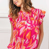 Smocked Yoke Ruffled Floral Top - Fuchsia Multi