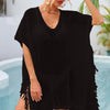 Fringe Trim Openwork Cover Up - Black