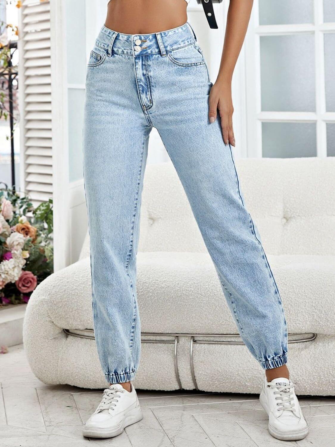 Bella Road High Waist Jeans with Pockets in light blue denim, featuring a flattering fit and stylish design, perfect for any occasion.