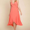 Ruffle Detail Surplice Wrap Slip Dress - Sugar Coral