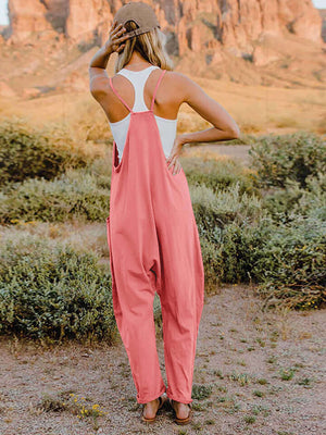 DOUBLE TAKE Full Size Sleeveless V-Neck Pocketed Jumpsuit at Bella Road