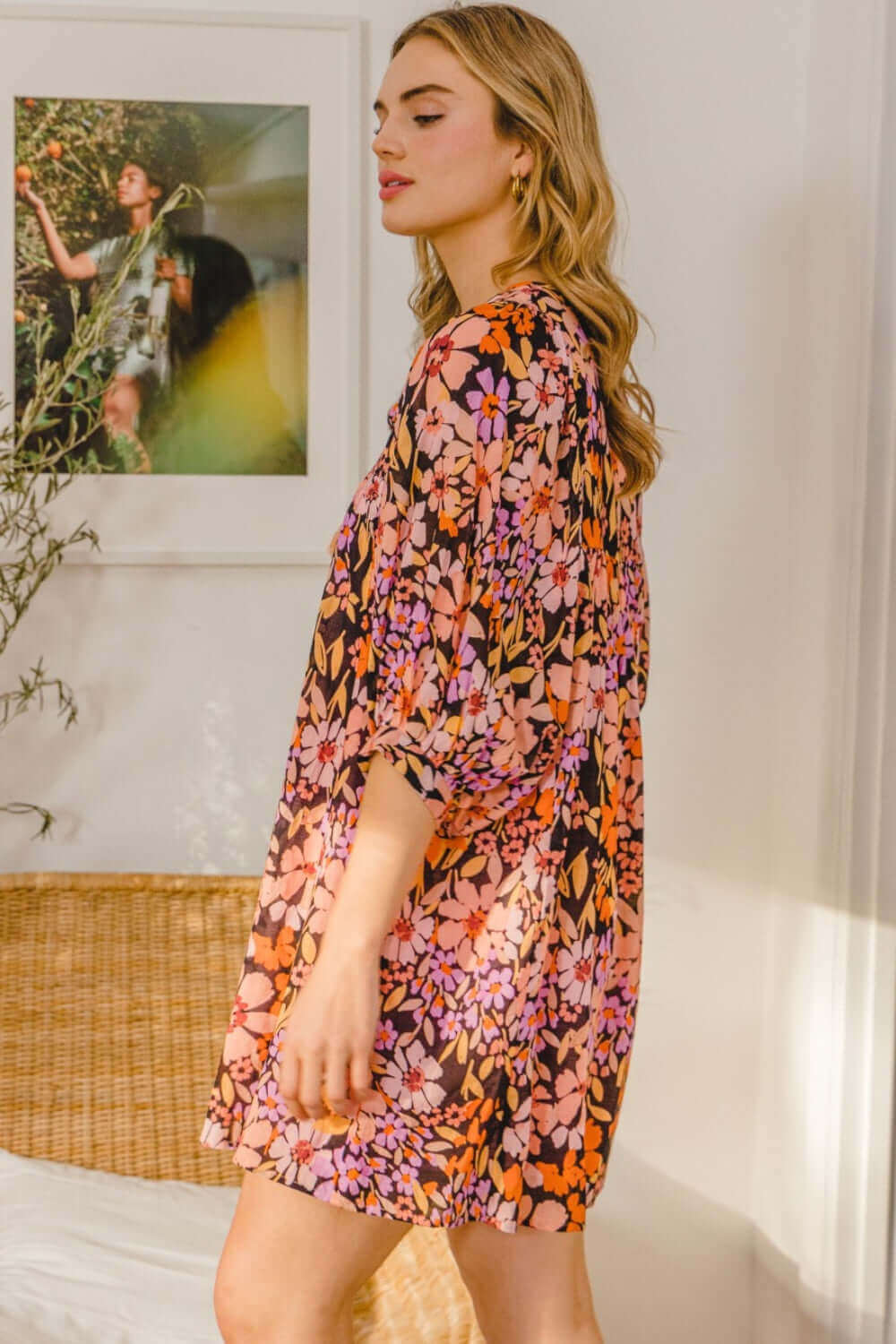 ODDI ODDI Full Size Floral Tied Neck Mini Dress at Bella Road