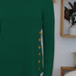 FAM-FAM green round neck long sleeve t-shirt with decorative buttons, perfect for casual style and comfort.